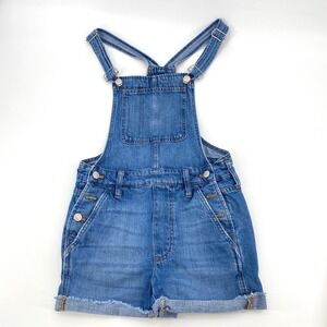 Madewell Denim Bib Overall Shorts Womens XXS Blue Medium Wash Raw Hem Country